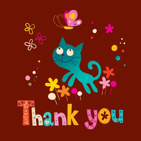 谢谢你卡与可爱的小猫和蝴蝶 — 图库矢量图片