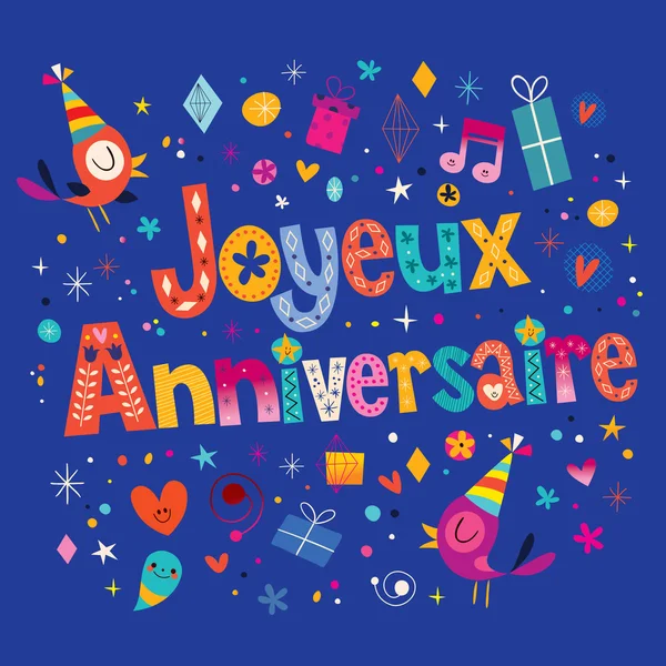 Joyeux Anniversaire Happy Birthday in French card — Stock Vector