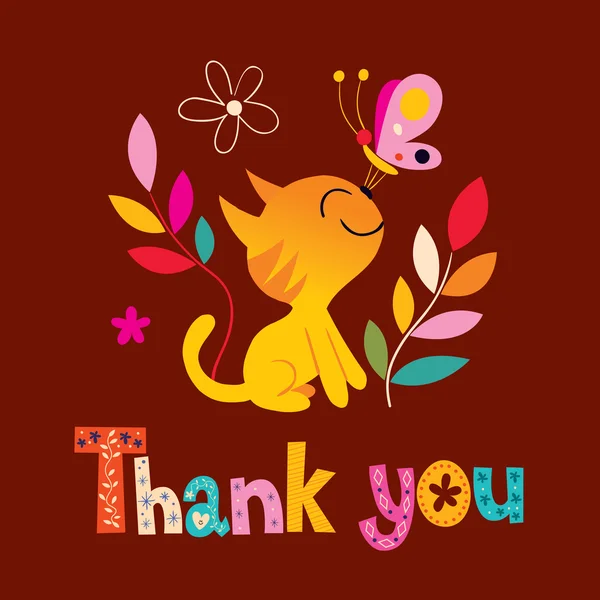 Thank you card with cute kitten — Stock Vector