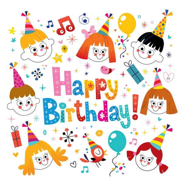 Feliz cumpleaños niños tarjeta de felicitación — Vector de stock