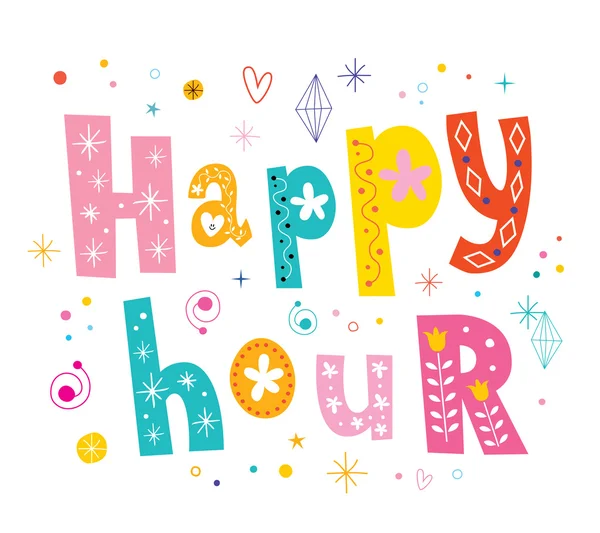 Happy hour banner decorative lettering text — Stock Vector