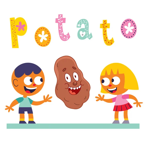 Personagem mascote de batata bonito com crianças — Vetor de Stock