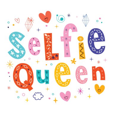 Dekoratif türü yazı selfie Kraliçe tipografi