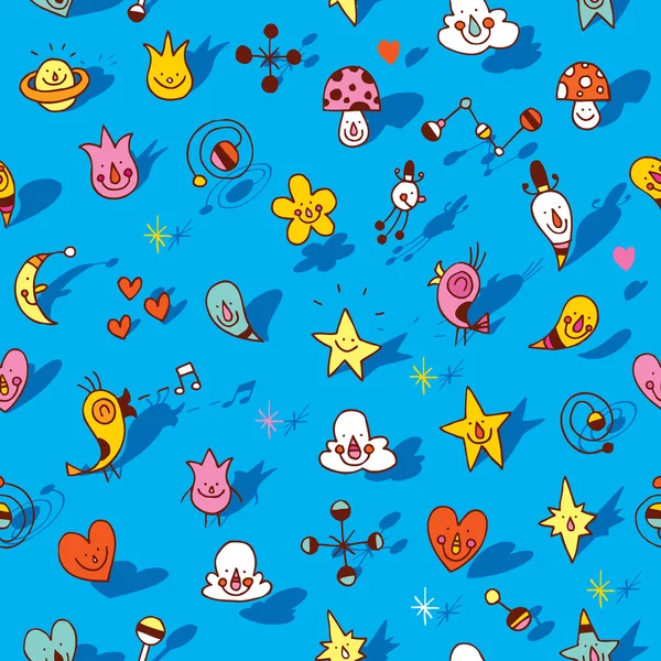 Many cute cartoon characters seamless pattern — Stock Vector