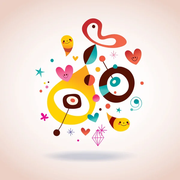 Arte abstracto con personajes lindos — Vector de stock