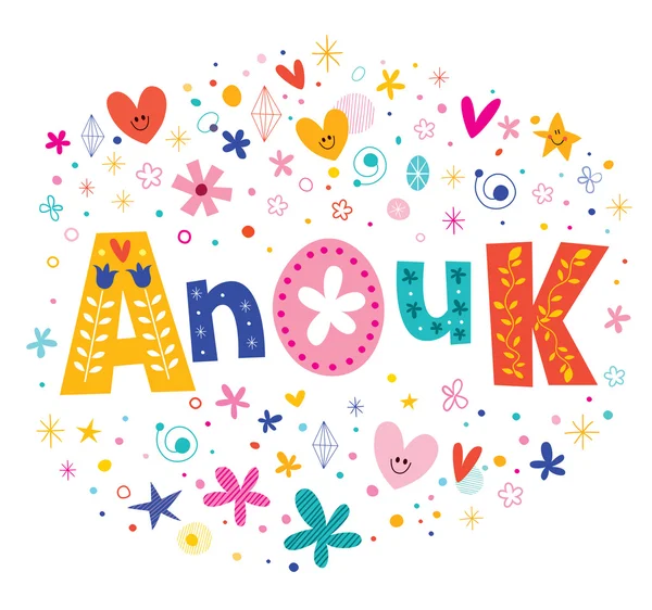 Anouk girls name decorative lettering type design — Stock Vector