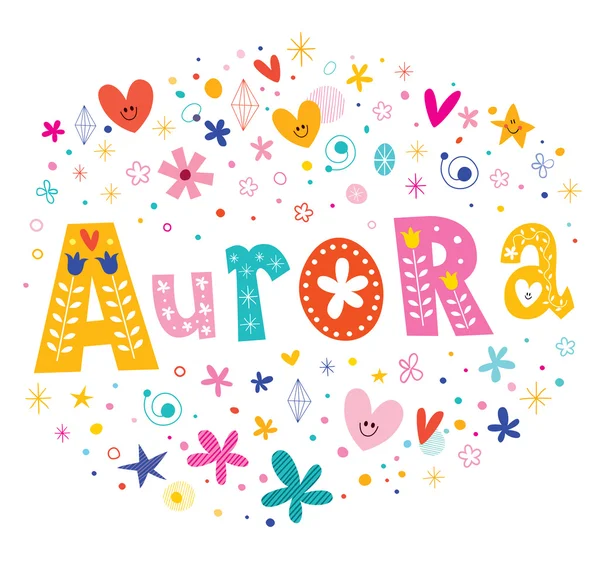 Aurora girls name decorative lettering type design — Stock Vector