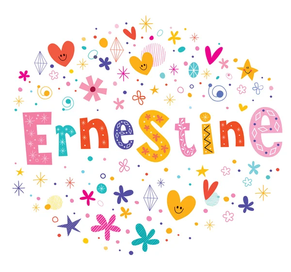 Ernestine female given name decorative lettering type design — Stock Vector