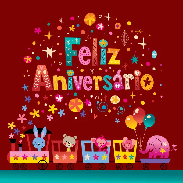 Feliz Aniversario Portugais Joyeux Anniversaire carte — Image vectorielle