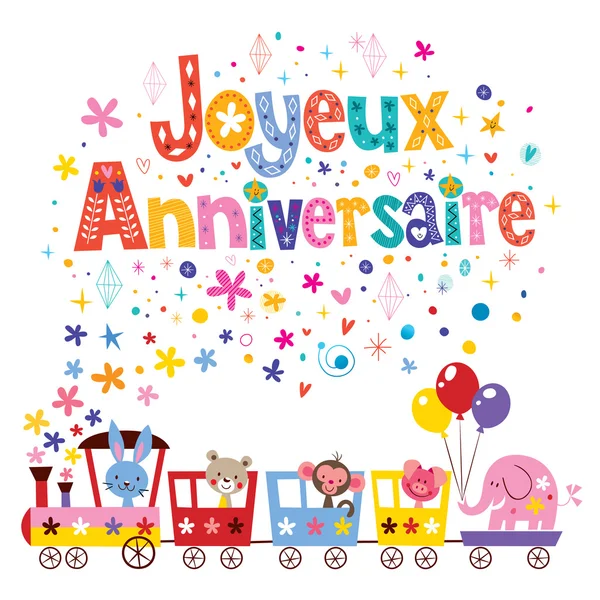 Joyeux Anniversaire Feliz cumpleaños en tarjeta de felicitación francesa — Archivo Imágenes Vectoriales