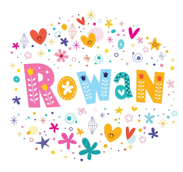 Rowan niñas nombre decorativo tipografía tipo diseño — Vector de stock