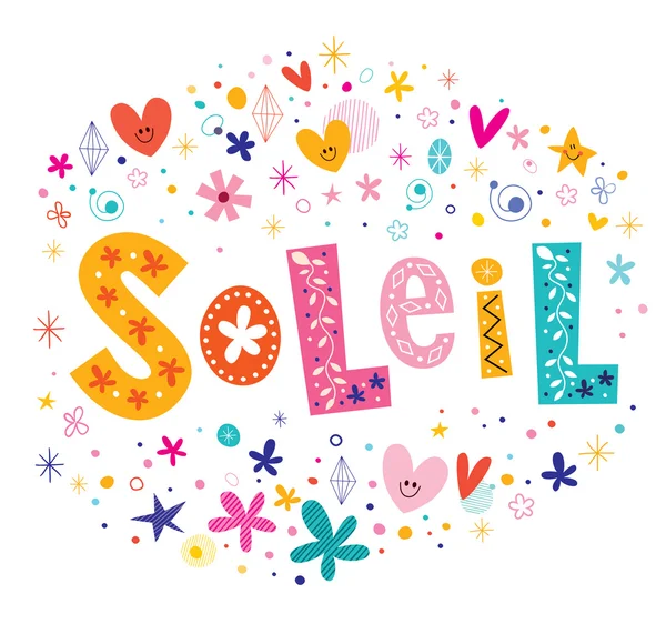 Soleil meninas dado nome decorativo lettering tipo design — Vetor de Stock