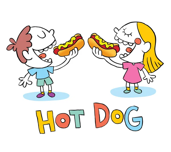 Niños comiendo hot dog / niños comiendo hot dog — Archivo Imágenes Vectoriales