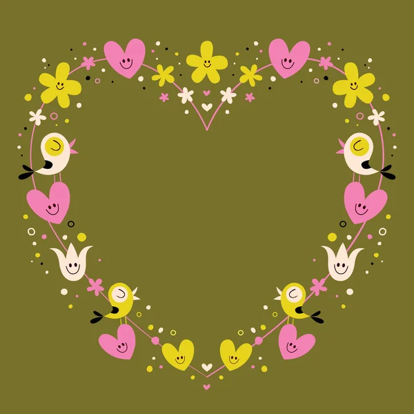 Heart shaped love frame with cute birds — Stock Vector