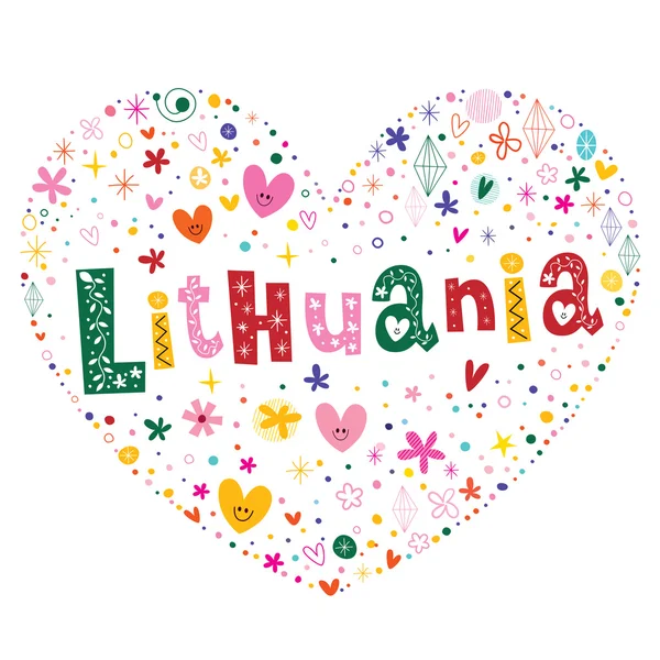 Lituânia coração em forma de tipo de desenho vetorial lettering — Vetor de Stock