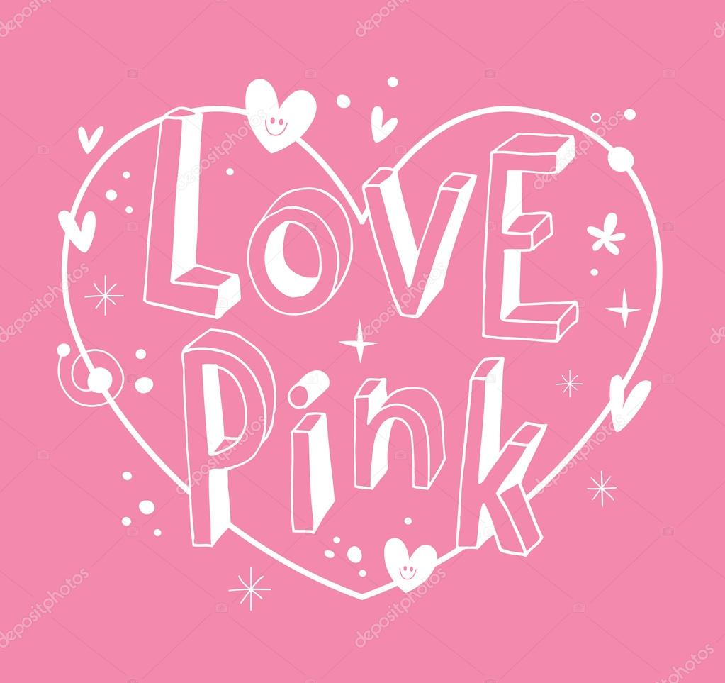 Disegno con lettering unico a forma di cuore rosa di amore — Vettoriale Stock