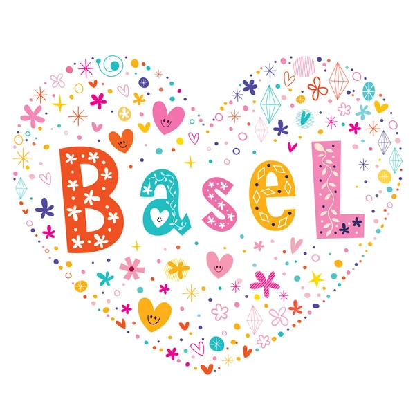 Basel city in Switzerland heart shaped type lettering vector design — Stock Vector