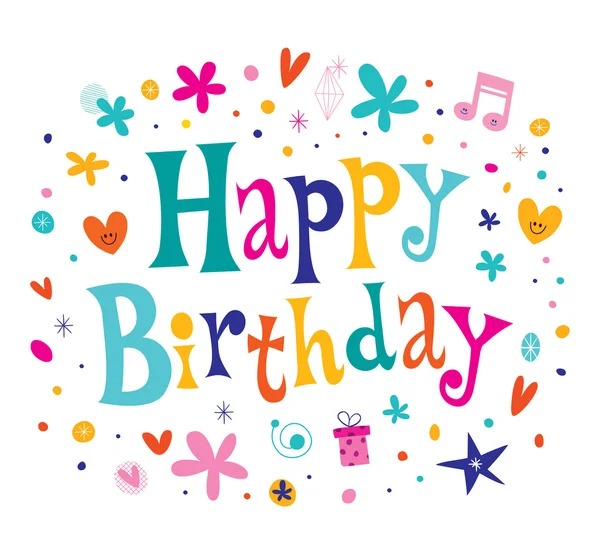 Happy Birthday decorative type greeting card — Stock Vector