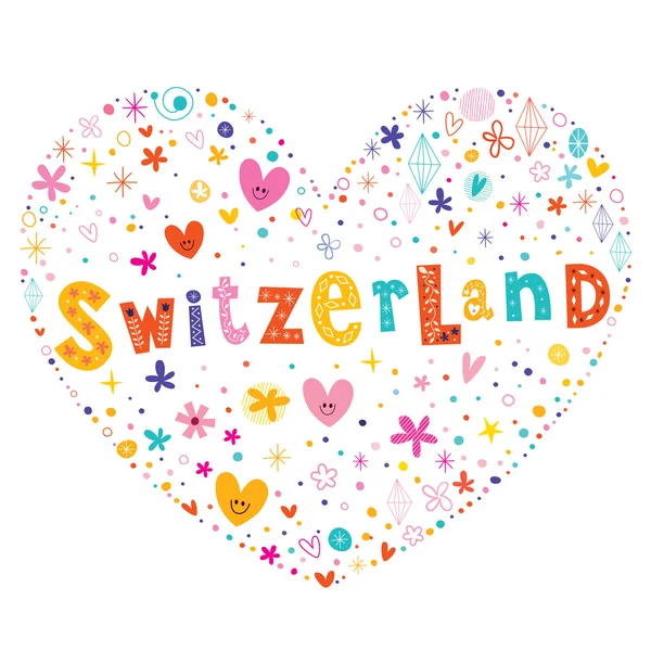 Typu napis wektor wzór w kształcie serca Szwajcaria — Wektor stockowy