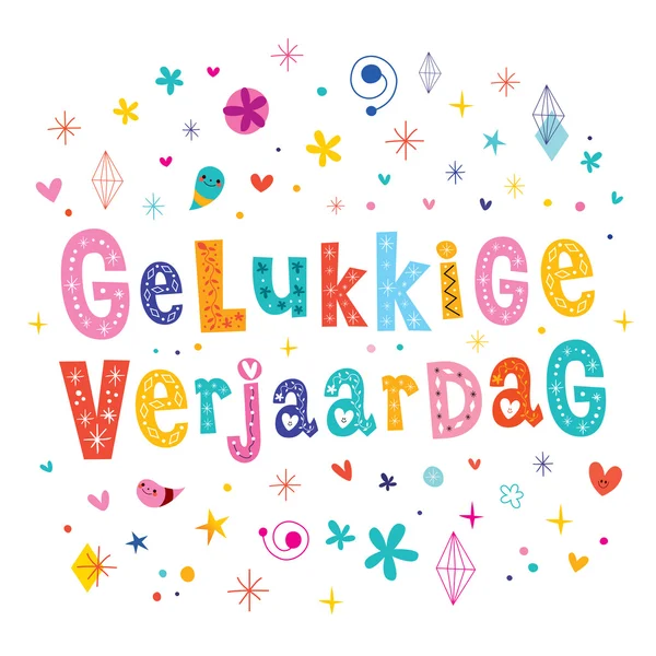Gelukkige verjaardag Holandês Feliz aniversário cartão Holanda — Vetor de Stock