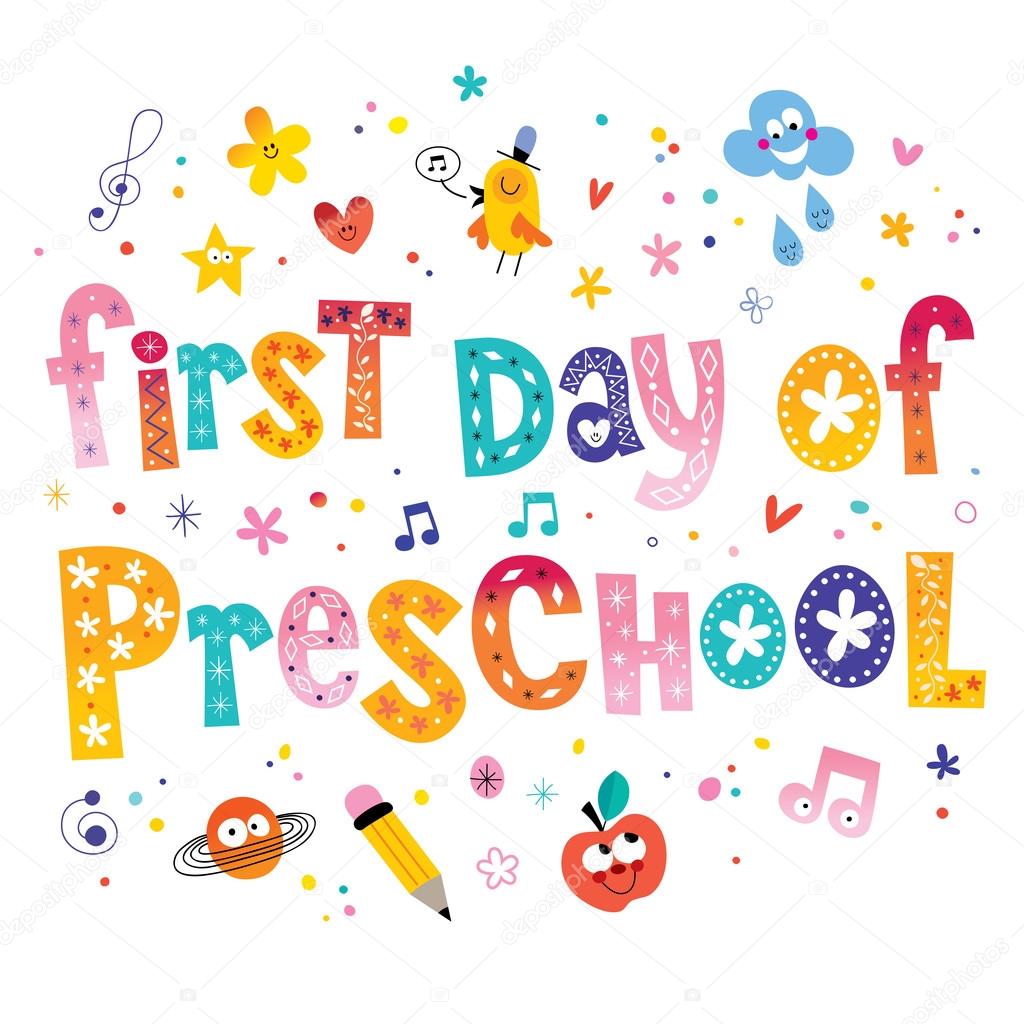 First day of preschool unique lettering kids design Stock Vector Image