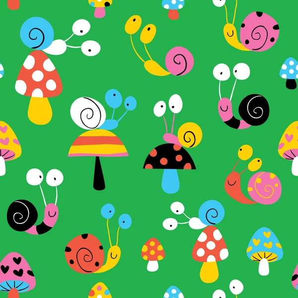 蜗牛与蘑菇模式 — 图库矢量图片