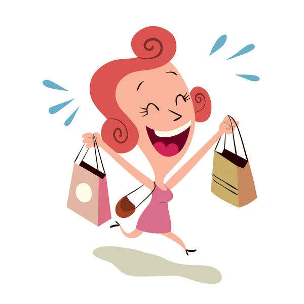 Mujer feliz de compras — Vector de stock