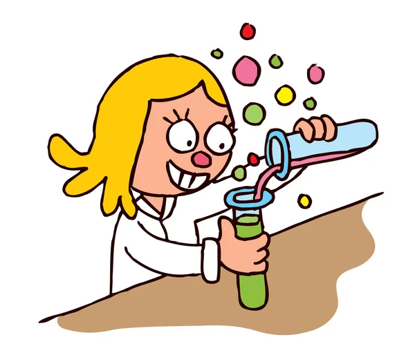 Kız öğrenci kimya test — Stok Vektör
