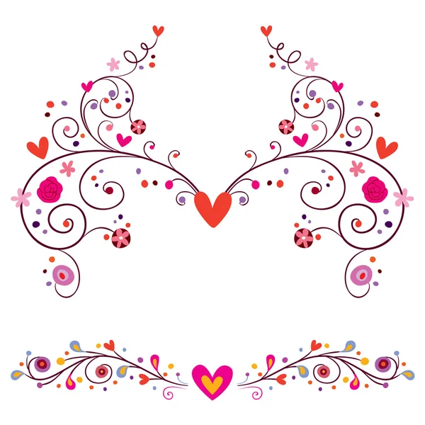 Srdce květy prvky ornament — Stockový vektor