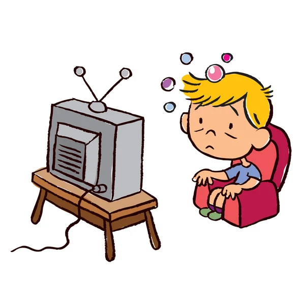 Child addicted to television — Stock Vector