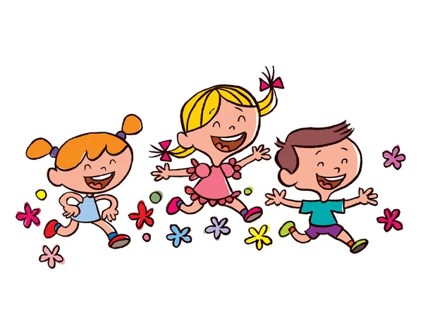 Niños felices corriendo — Vector de stock