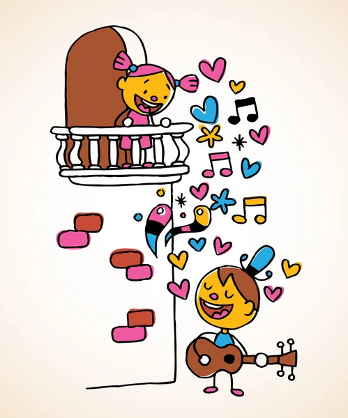 Niño cantando serenata — Vector de stock