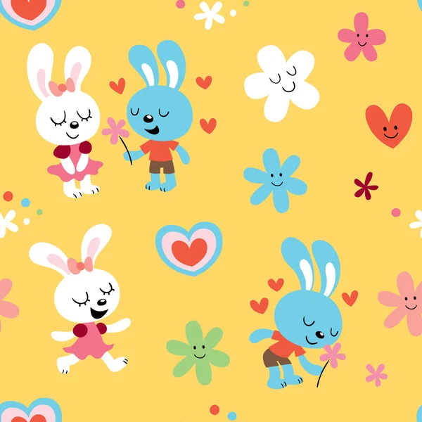 Kaniner i kärlek seamless mönster — Stock vektor