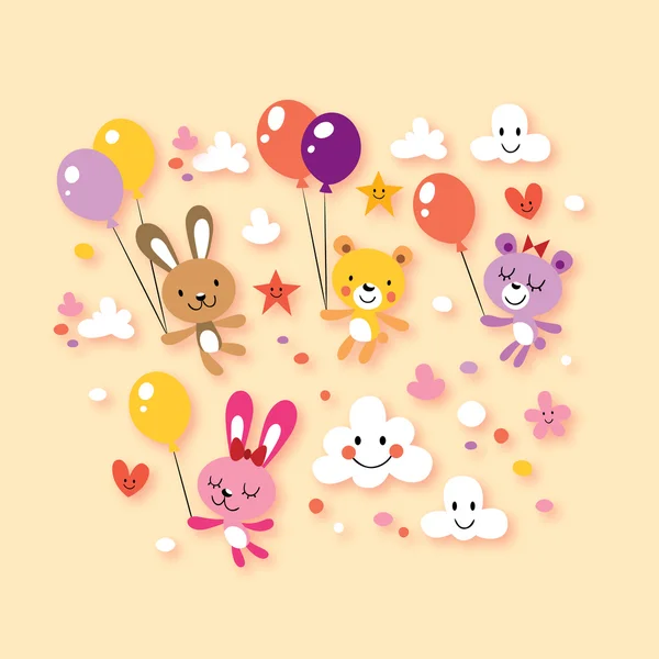 Mignons lapins et ours — Image vectorielle