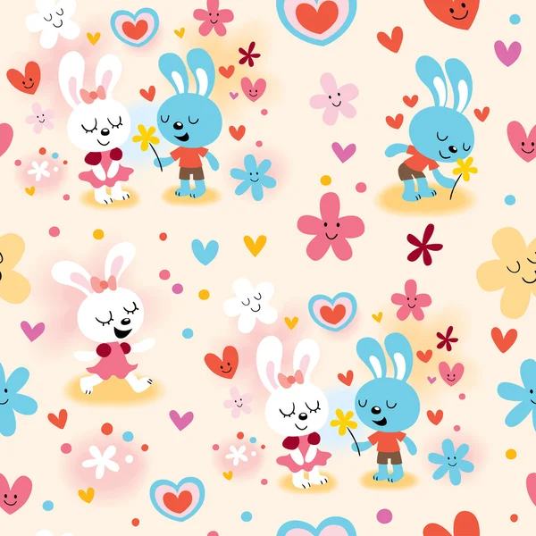 Cute bunnies in love pattern — Stock Vector
