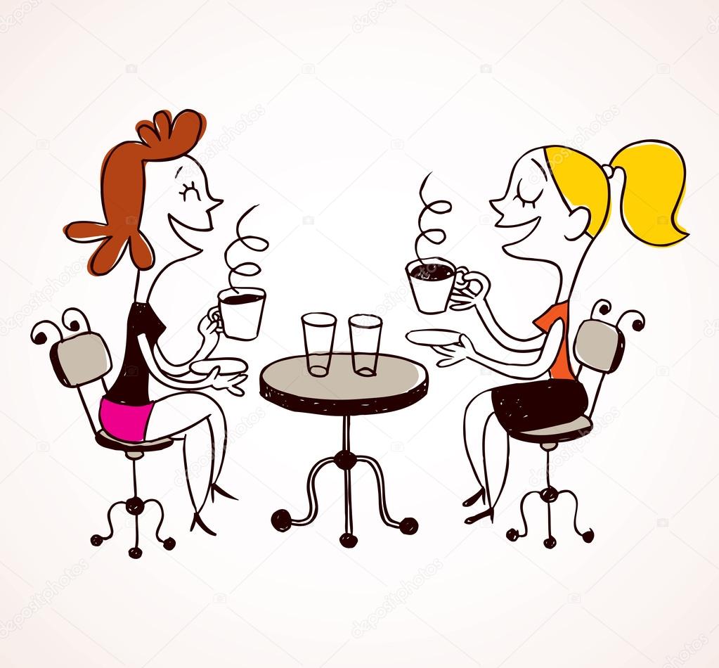 Two girls drinking coffee