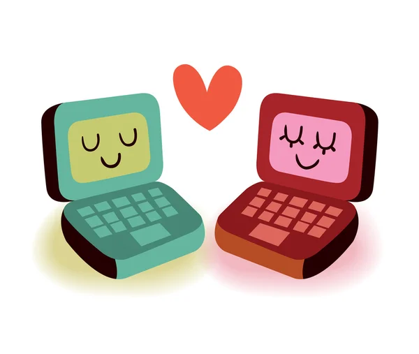 Dos computadoras portátiles enamoradas — Vector de stock