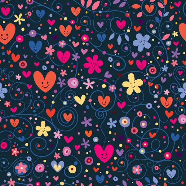 Lindos corazones y flores patrón floral — Vector de stock