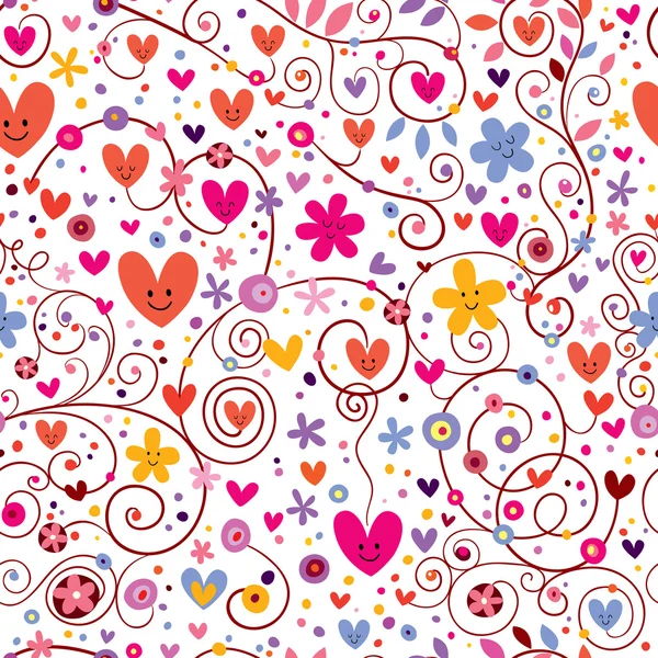 Hearts & flowers floral pattern — Stock Vector