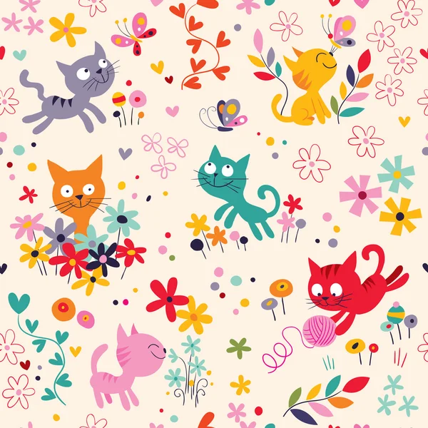 Cute kittens pattern — Stock Vector