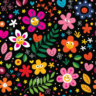 Çizgi film çiçek ve kalp desen