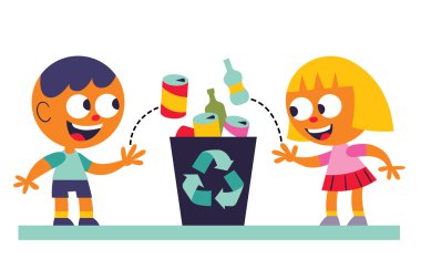 Boy and girl recycling clipart