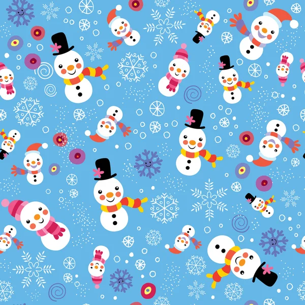 Christmas snowman & snowflakes pattern — Stock Vector