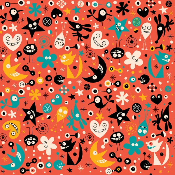 Cute abstract characters seamless pattern — Stock Vector