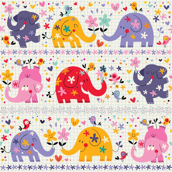 Cute elephants seamless pattern — Stock Vector