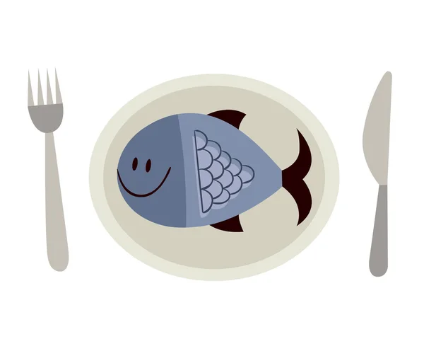 Poisson sur assiette — Image vectorielle