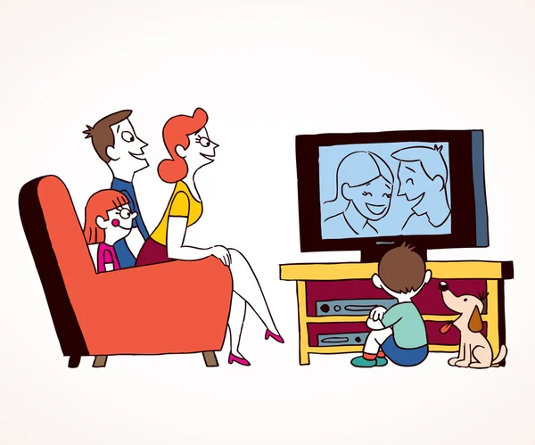 Familia viendo televisión — Vector de stock