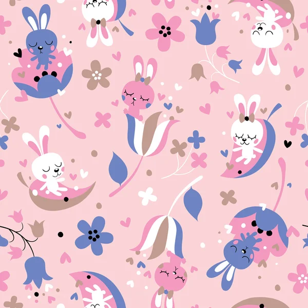 Cute love bunnies pattern — Stock Vector