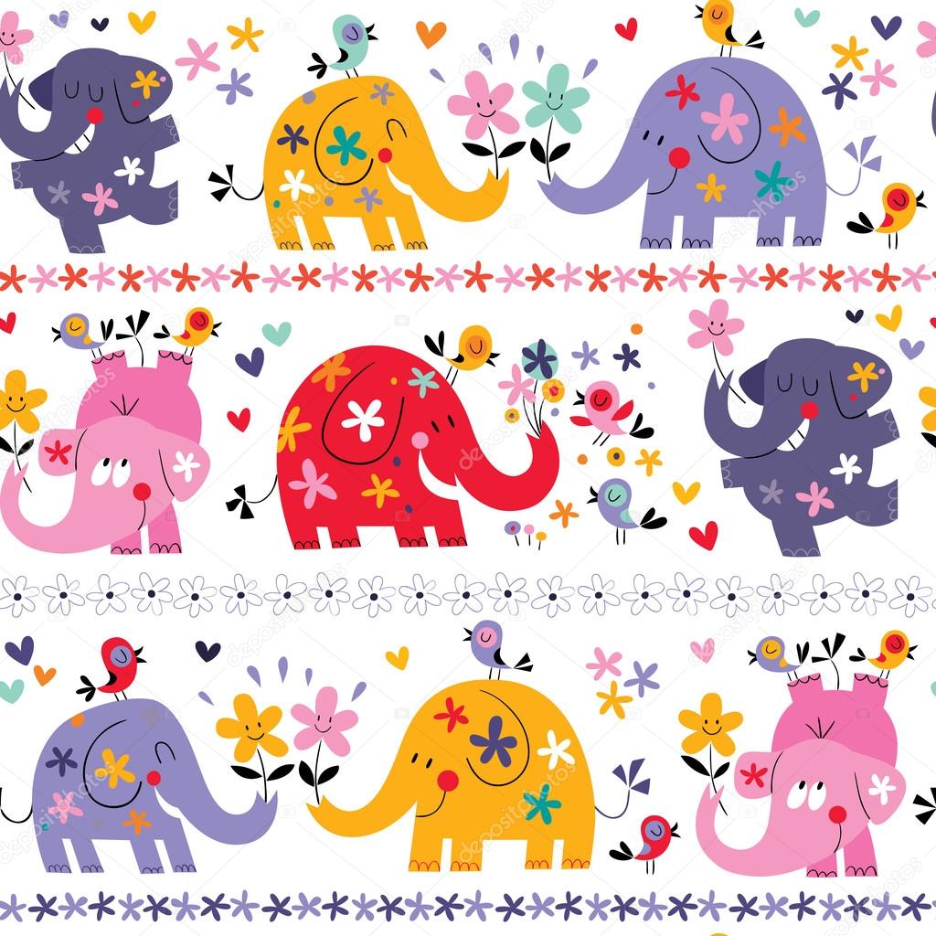 Cute elephants seamless pattern