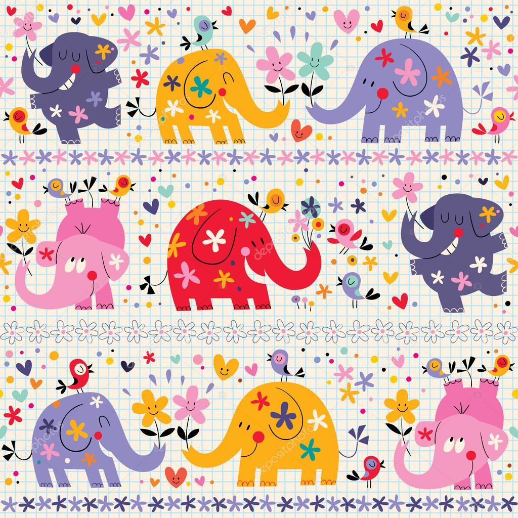 Cute elephants seamless pattern